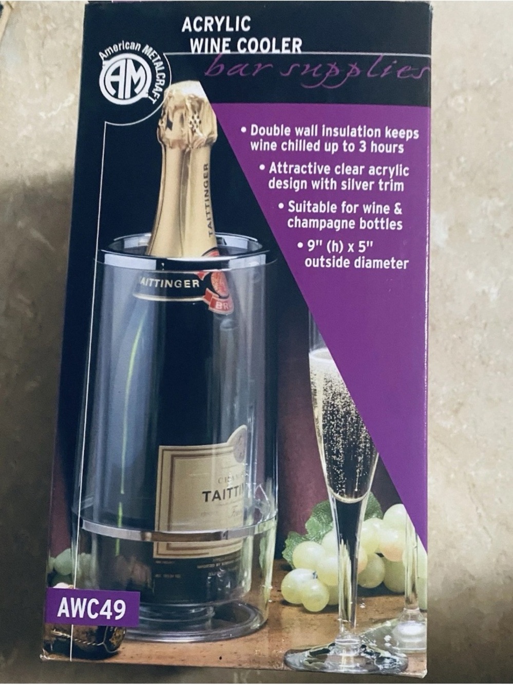 Acrylic Wine Cooler - Clear with Silver Trim